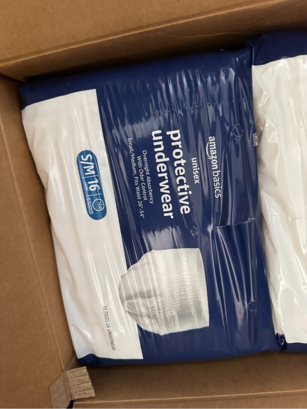 Amazon Basics Unisex Protective Underwear - Navy/White small medium 16 count